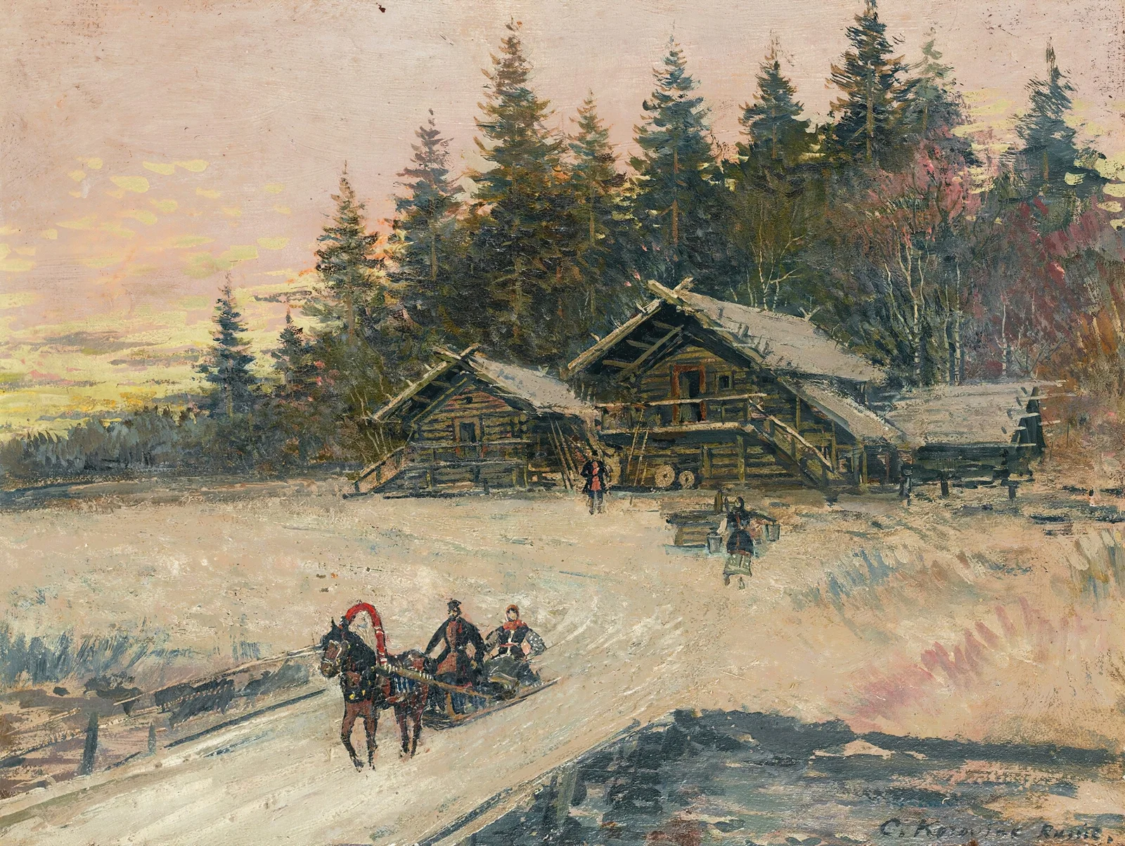 Winter Scene With Troika av Konstantin Alexeevich Korovin