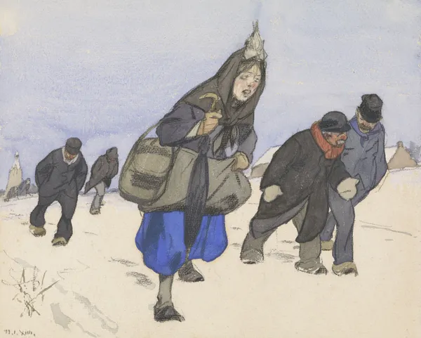 Oorlogsvluchtelingen in de sneeuw av Alfred Ost
