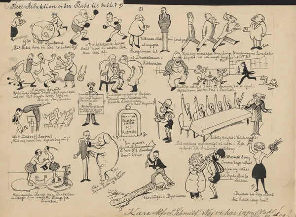 A bunch of small drawings that Schmidt would like to have printed in Blæksprutten. av Alfred Schmidt