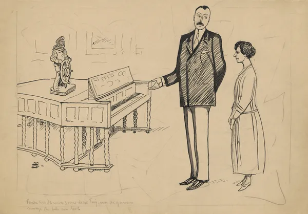 Among other things, the silver wedding couple received a bright red grand piano and a figurine of a captain at his anchor as gifts av Alfred Schmidt