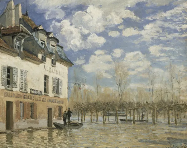 Boat in the Flood at Port Marly av Alfred Sisley