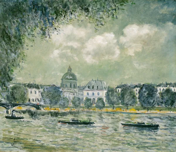 Landscape along the Seine with the Institut de France and the Pont des Arts av Alfred Sisley