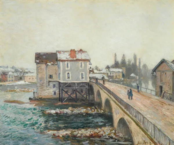 Le Pont De Moret Et Les Moulins – Effet D’hiver av Alfred Sisley