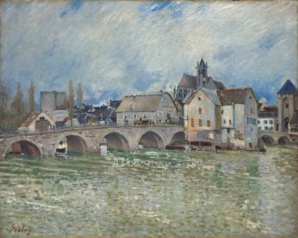 Le Pont de Moret-sur-Loing, temps de crue av Alfred Sisley