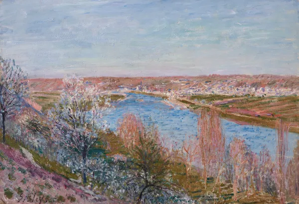 Le village de Champagne au coucher du soleil, avril av Alfred Sisley