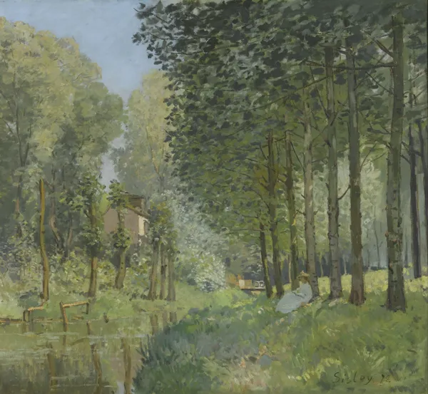 Rest along the Stream. Edge of the Wood av Alfred Sisley