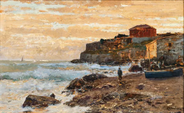 A Fishing Boat on the Beach at Sunset av Alfred Zoff