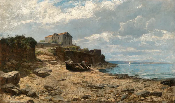Fishermen on the Shore of Valascu av Alfred Zoff