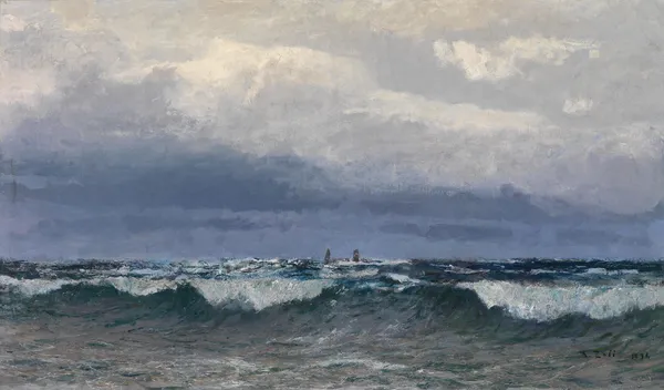 Meeresbrandung mit Segelschiffen av Alfred Zoff