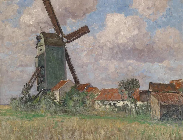 Windmühle und Dorf in Belgien av Alfred Zoff