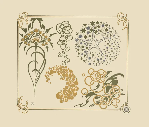 Abstract design based on stars, circles, leaves. av Alphonse Mucha