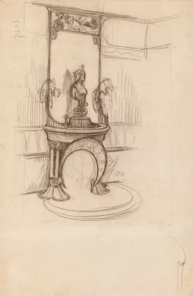 Cheminée décorative avec le buste de La Nature mucha fouquet av Alphonse Mucha