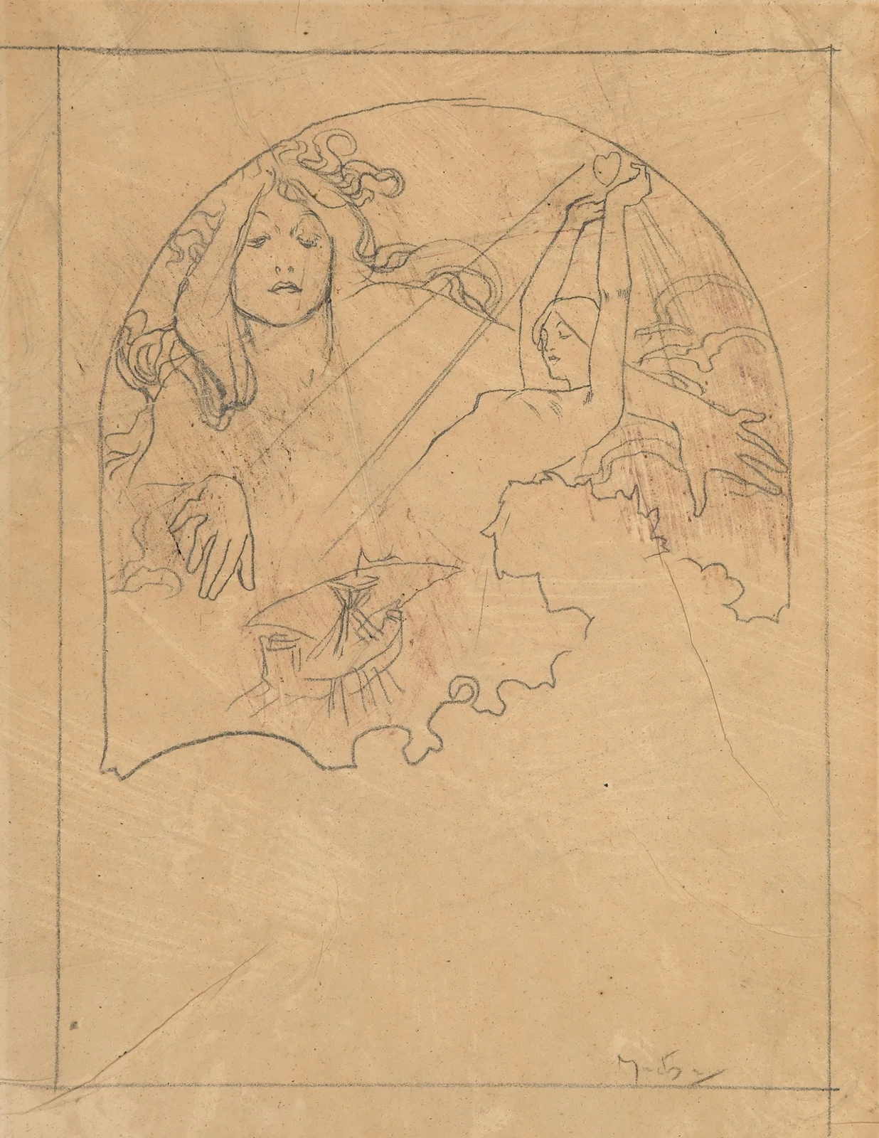 Two female figures av Alphonse Mucha