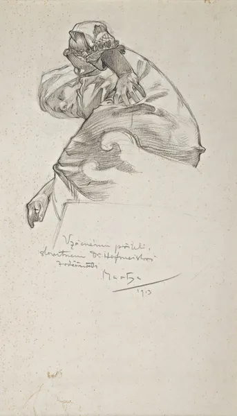 Woman bending over av Alphonse Mucha