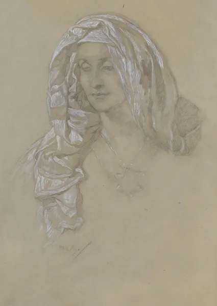 Woman With Headscarf And Star Medallion av Alphonse Mucha