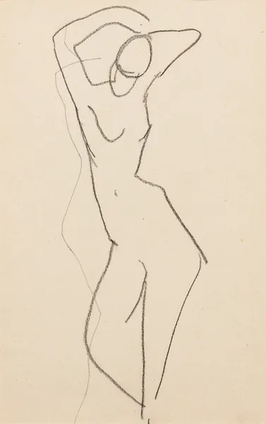 Esquisse de femme nue debout de face, bras au-dessus de la tête av Amedeo Modigliani