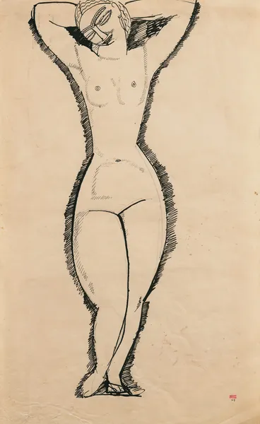 Nu De Face, Bras Levés av Amedeo Modigliani