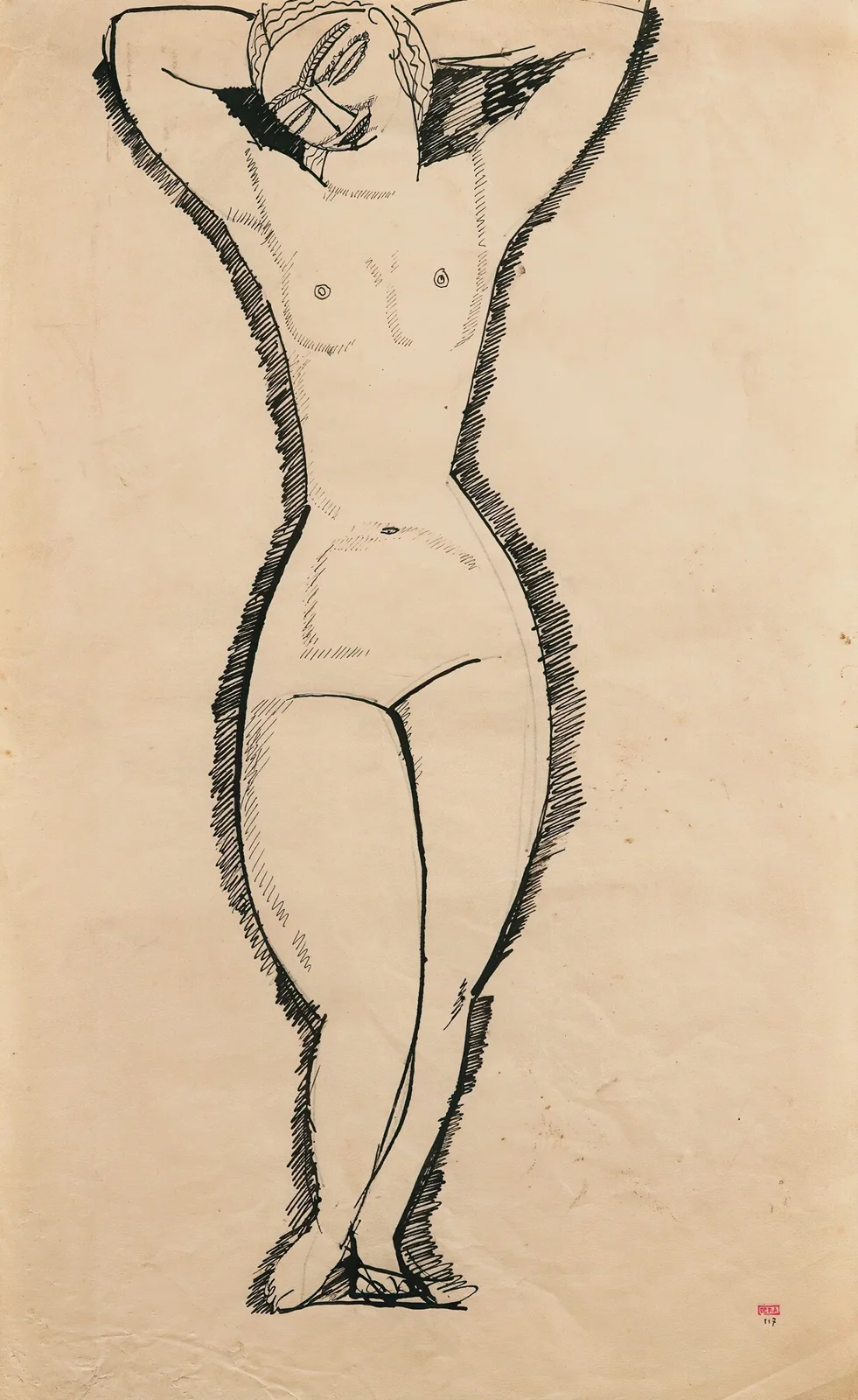Nu De Face, Bras Levés av Amedeo Modigliani
