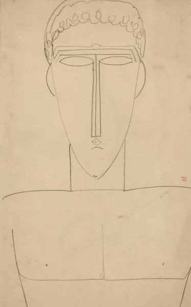 Tête et buste d’homme de face av Amedeo Modigliani