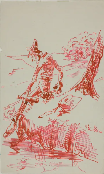 Man som fiskar och håller flaska av Anders Zorn