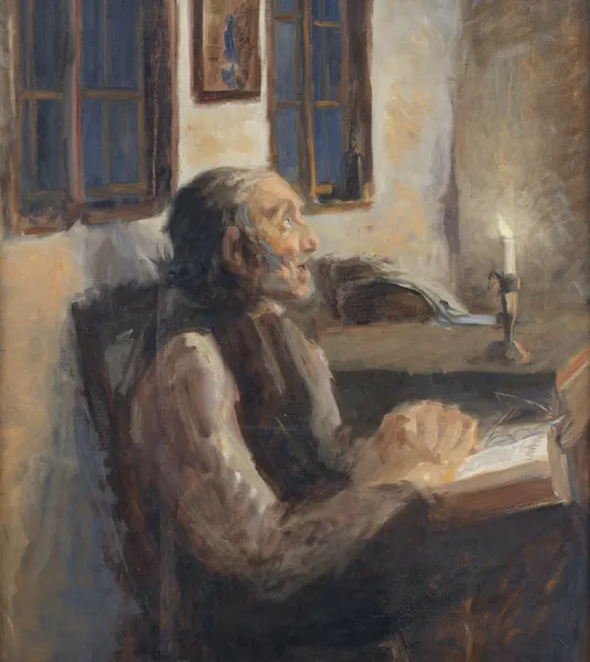 Den gamle mand ved spedelyset av Hans Andersen Brendekilde