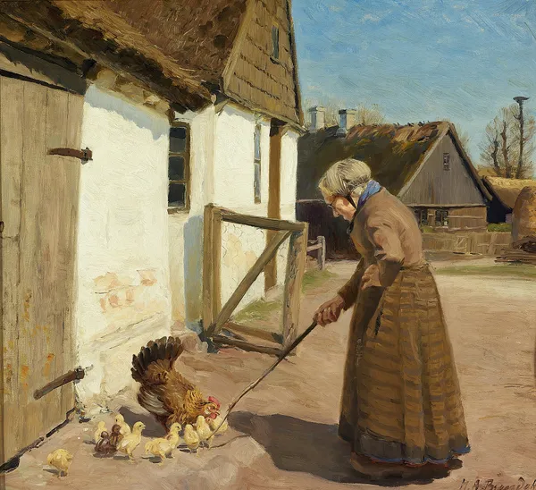En høne med sine kyllinger av Hans Andersen Brendekilde