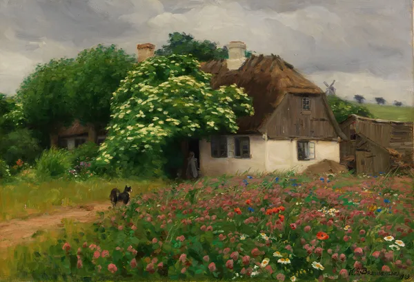 Farmhouse with meadow flowers av Hans Andersen Brendekilde