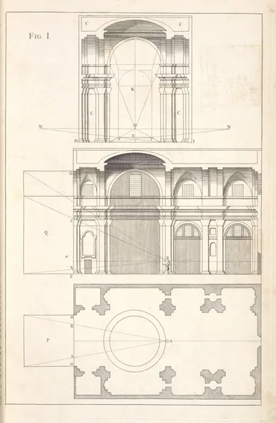 Explication of the lines of the plan and horizon, and of the points of the eye and of the distance. av Andrea Pozzo