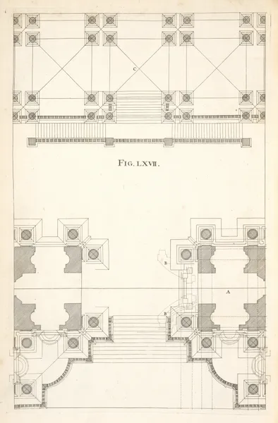 The geometrical plan, and first preparation to the seventy-first figure. av Andrea Pozzo