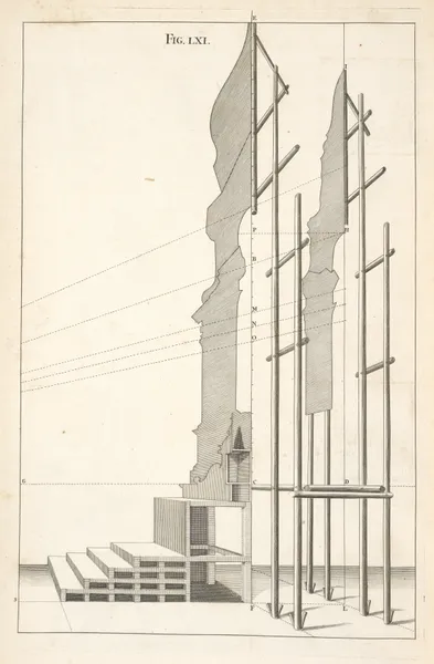 The manner of erecting machines, that consist of several ranges of frames. av Andrea Pozzo