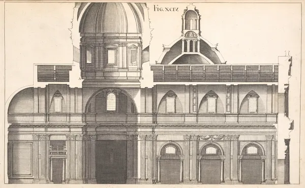 The orthography, or geometrical elevation of the inside of S. Ignatius’s church. av Andrea Pozzo