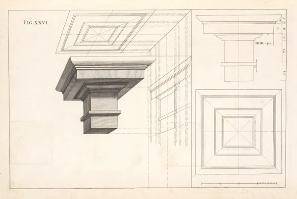 The Tuscan entablature in perspective av Andrea Pozzo
