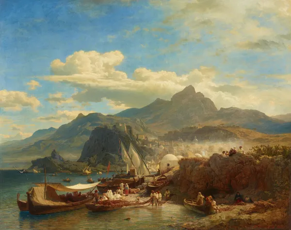 Belebter Hafen an der Levantinischen Küste av Andreas Achenbach