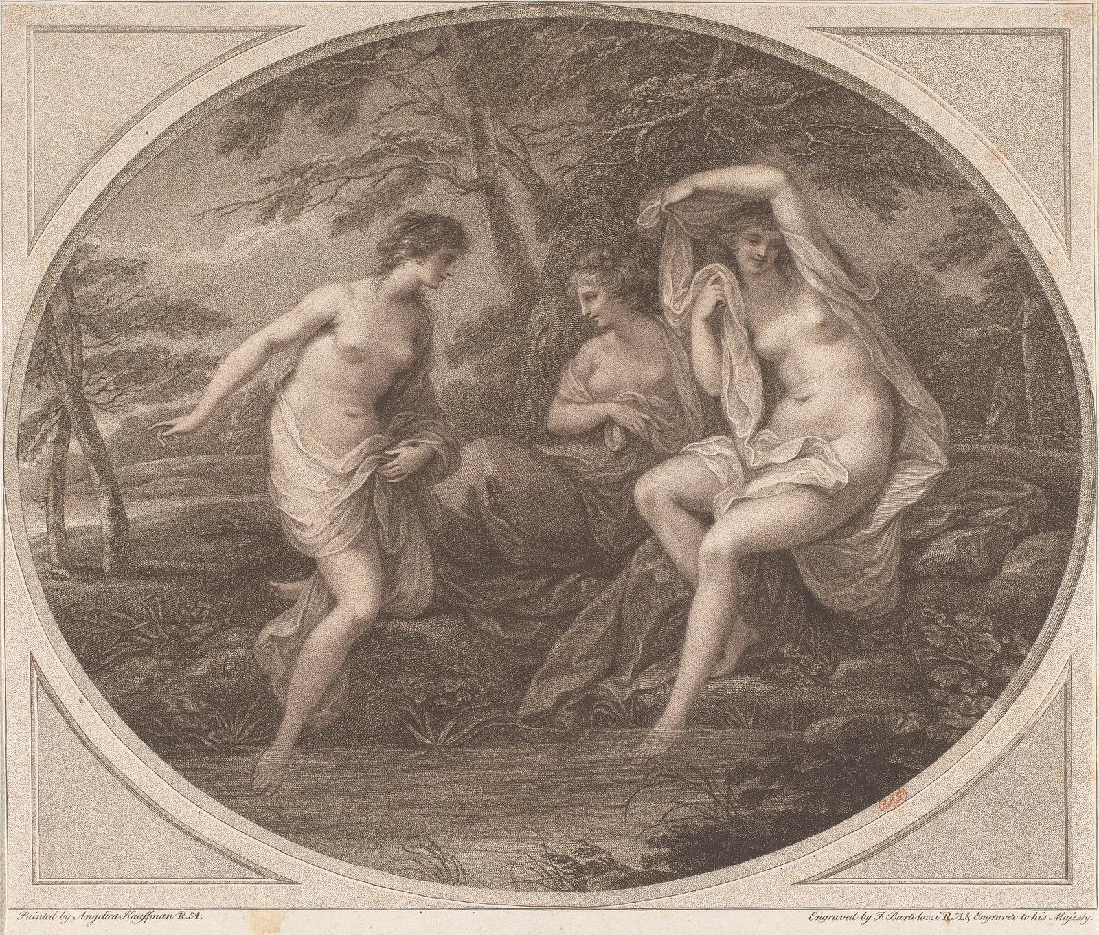 Nymphs after Bathing av Angelica Kauffmann