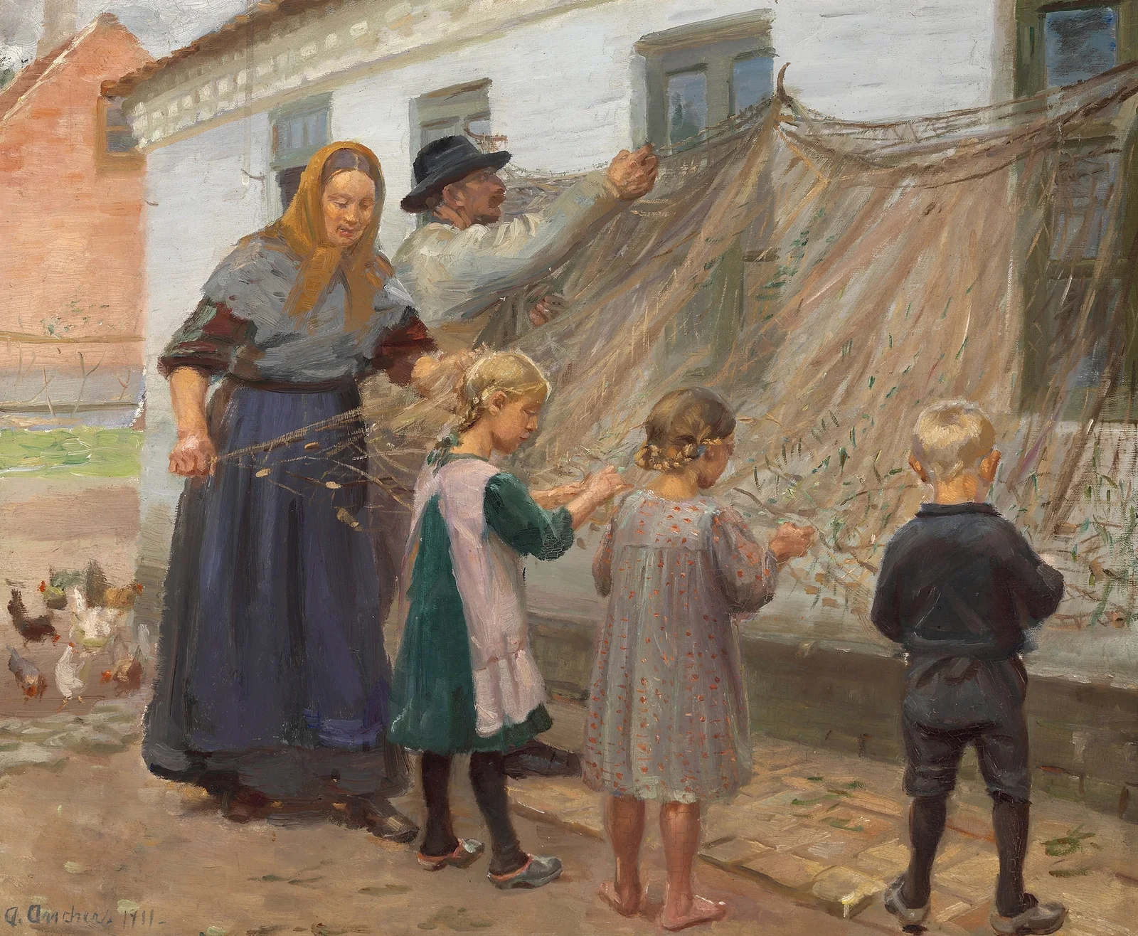Fiskegarnene redes av Anna Ancher