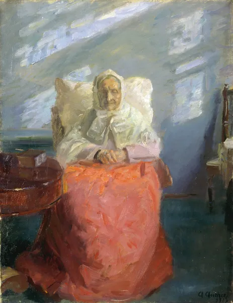 Mrs Ane Brøndum in the blue room av Anna Ancher