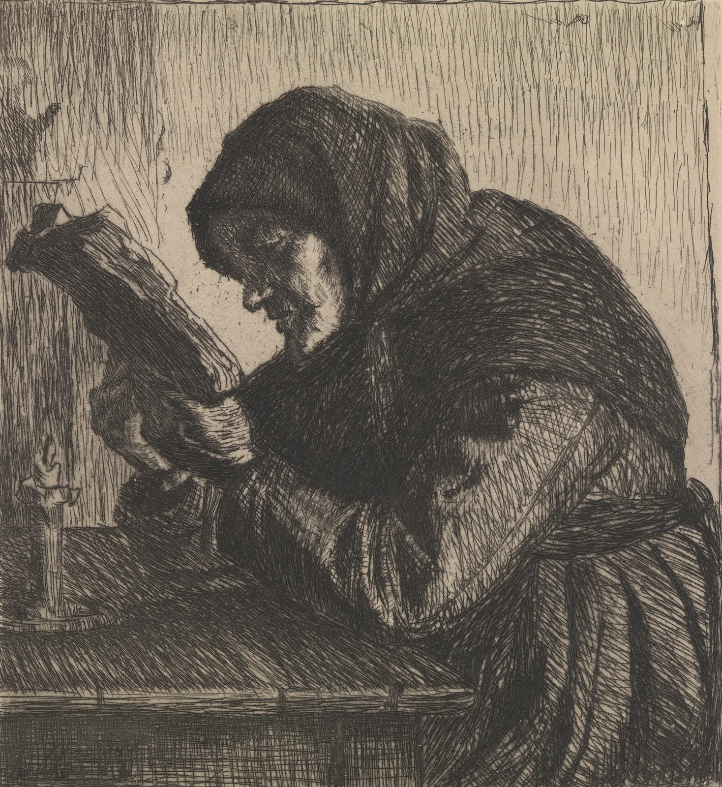 Reading old woman av Anna Ancher