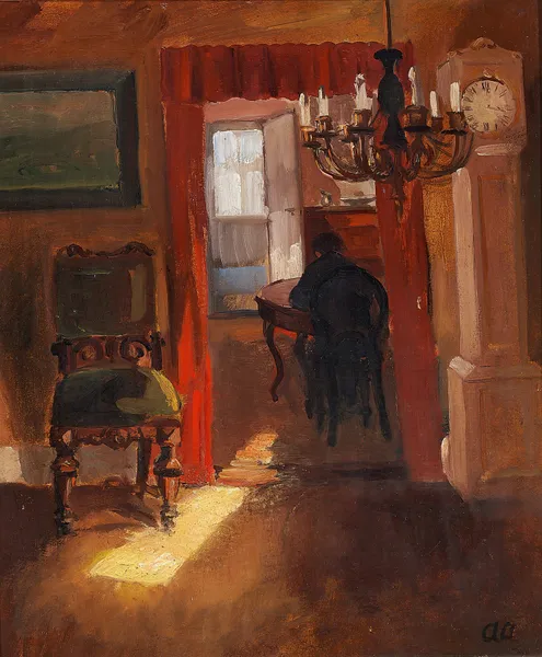 Skageninteriør med en solstribe på gulvet av Anna Ancher