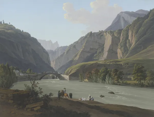 Vue de l’Entrée de Cluse, du Mont Vergi, & de l’Aiguille de Varens av Jean-Antoine Linck