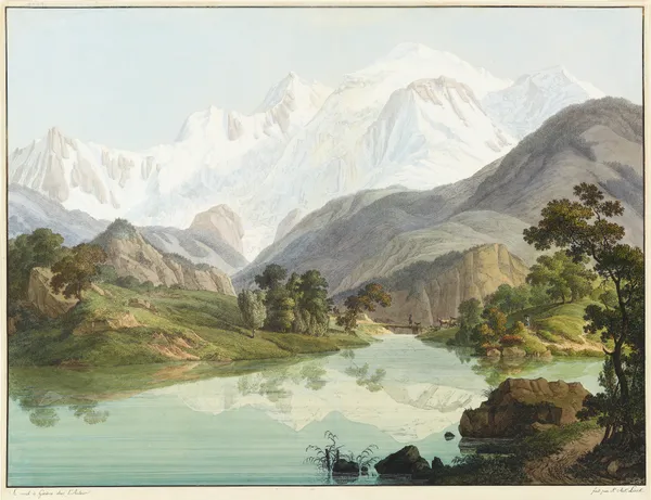 Vue du Lac de Chede, et du Mont-Blanc av Jean-Antoine Linck