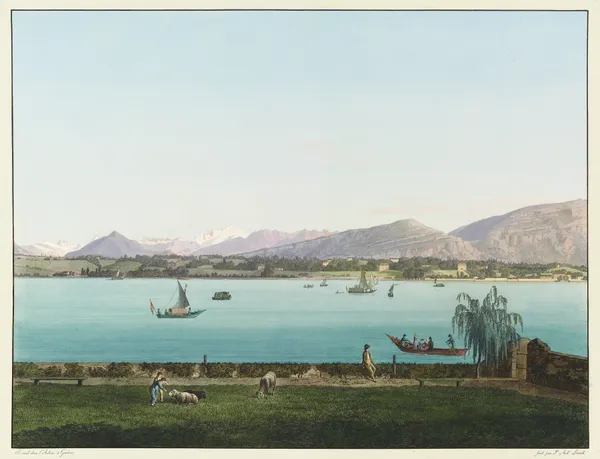 Vue du Mont-Blanc prise de la Campagne de Mr. Hentsch à Secheron près de Genève av Jean-Antoine Linck