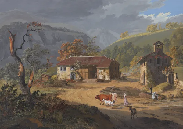 Vue d’une partie du Village de Clées, Canton de Berne av Jean-Antoine Linck