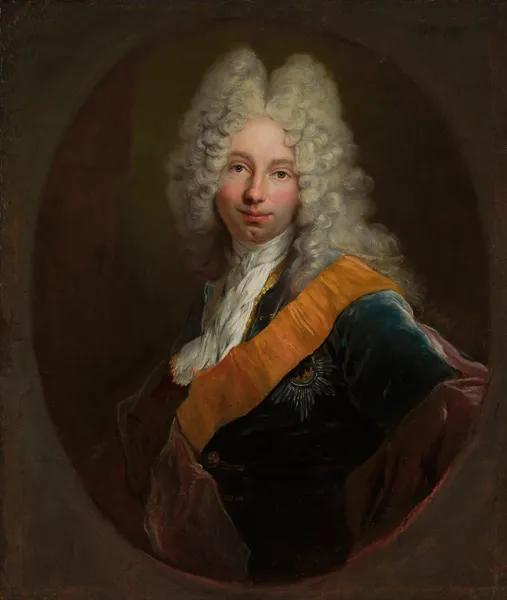 Friedrich Wilhelm Kettler (1692–1711) (Portrait of a man in a wig with the Black Eagle Order) av Antoine Pesne
