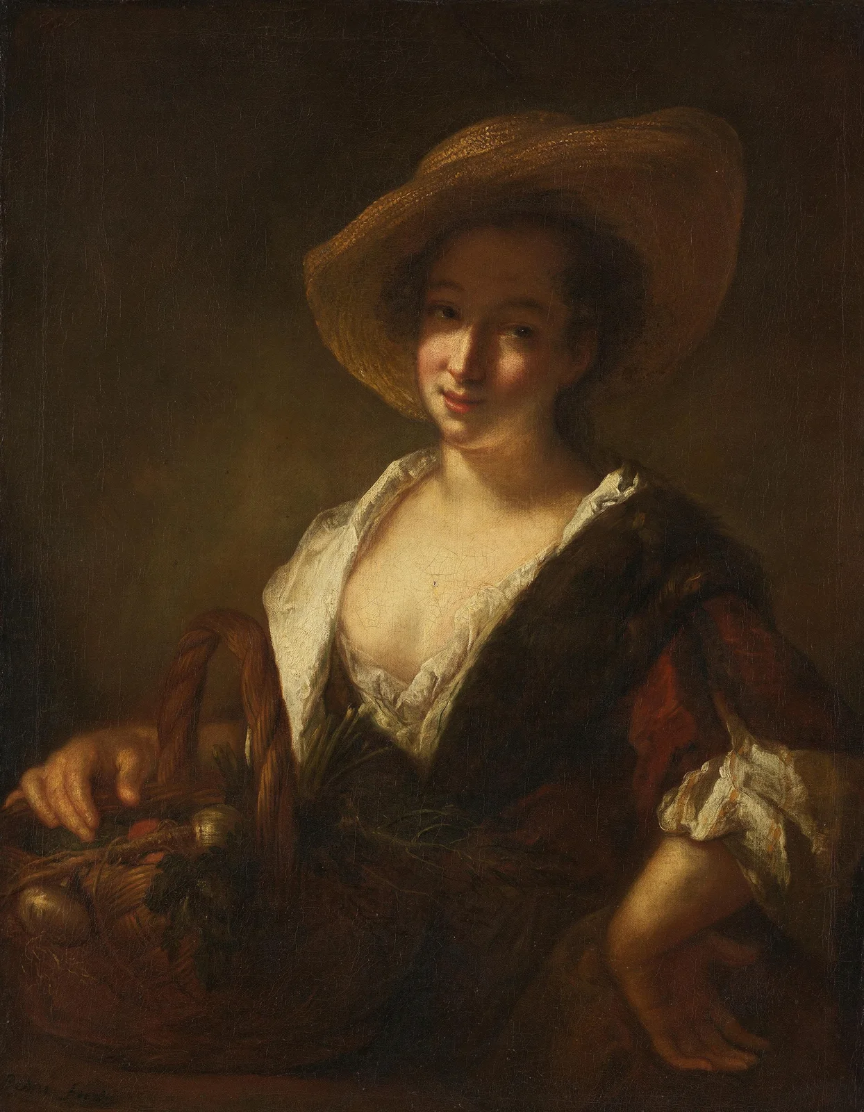 Mädchen mit einem Gemüsekorb av Antoine Pesne