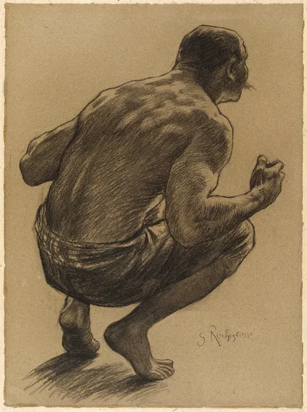 Etude pour la Joie rouge Homme accroupi de dos. Avant le saut av Georges Antoine Rochegrosse