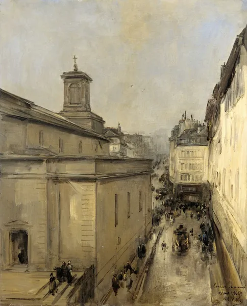 View of the Church of Notre Dame de Lorette and the Rue Fléchier, Paris av Antoine Vollon