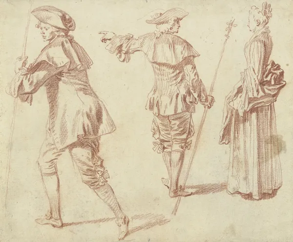 Two Pilgrims and a Standing Woman in Profile av Jean-Antoine Watteau