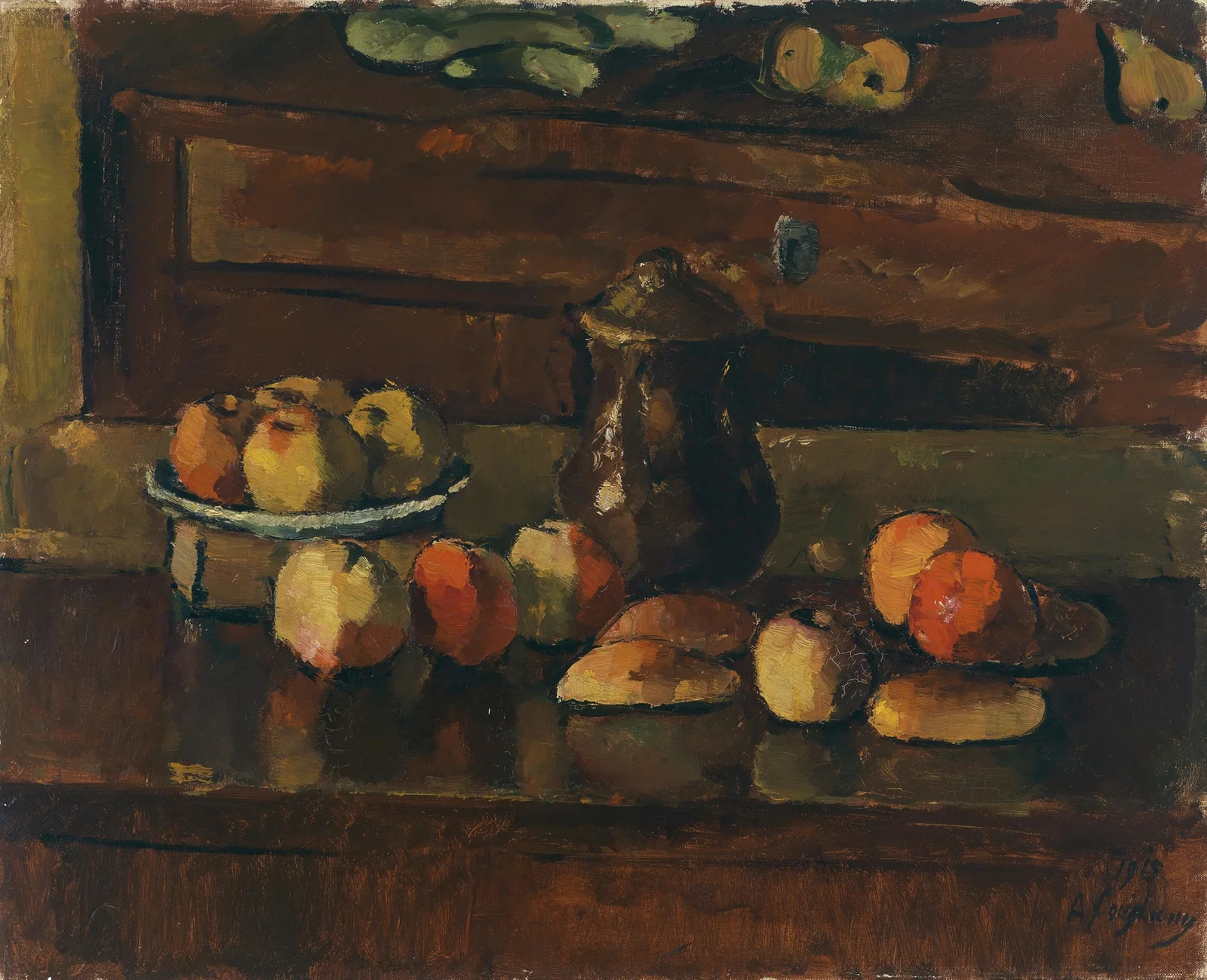 Obststilleben mit Kanne av Anton Faistauer