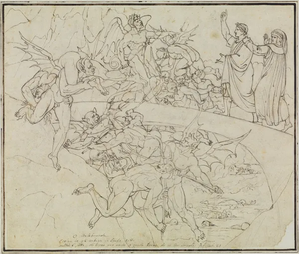 Am Pechsee der Krämer, der Ratsherr von Lucca (Dante Inferno, Canto 21, V 34) 2 av Joseph Anton Koch