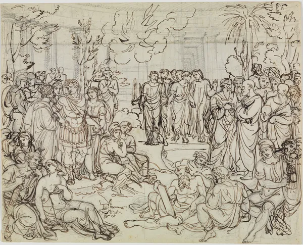 Dante und Virgil bei den Heiden im Limbus (Dante Inferno, Canto 4, V 52) av Joseph Anton Koch